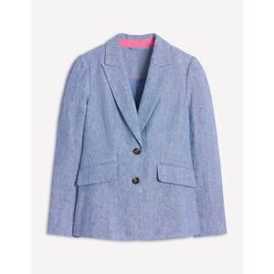 Boden Chambray Linen Blazer Women 8 R Indigo Blue Two Button Lined MSRP $165